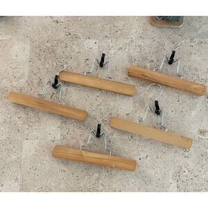 Wooden Clamp Hangers Pants Trousers Skirt Natural Wood Swivel Lot of 5